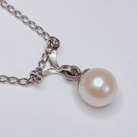 Vintage Signed Marvel Sterling Silver Pearl Pendant Necklace Mid Century 40s–50s - Picture 12 of 16